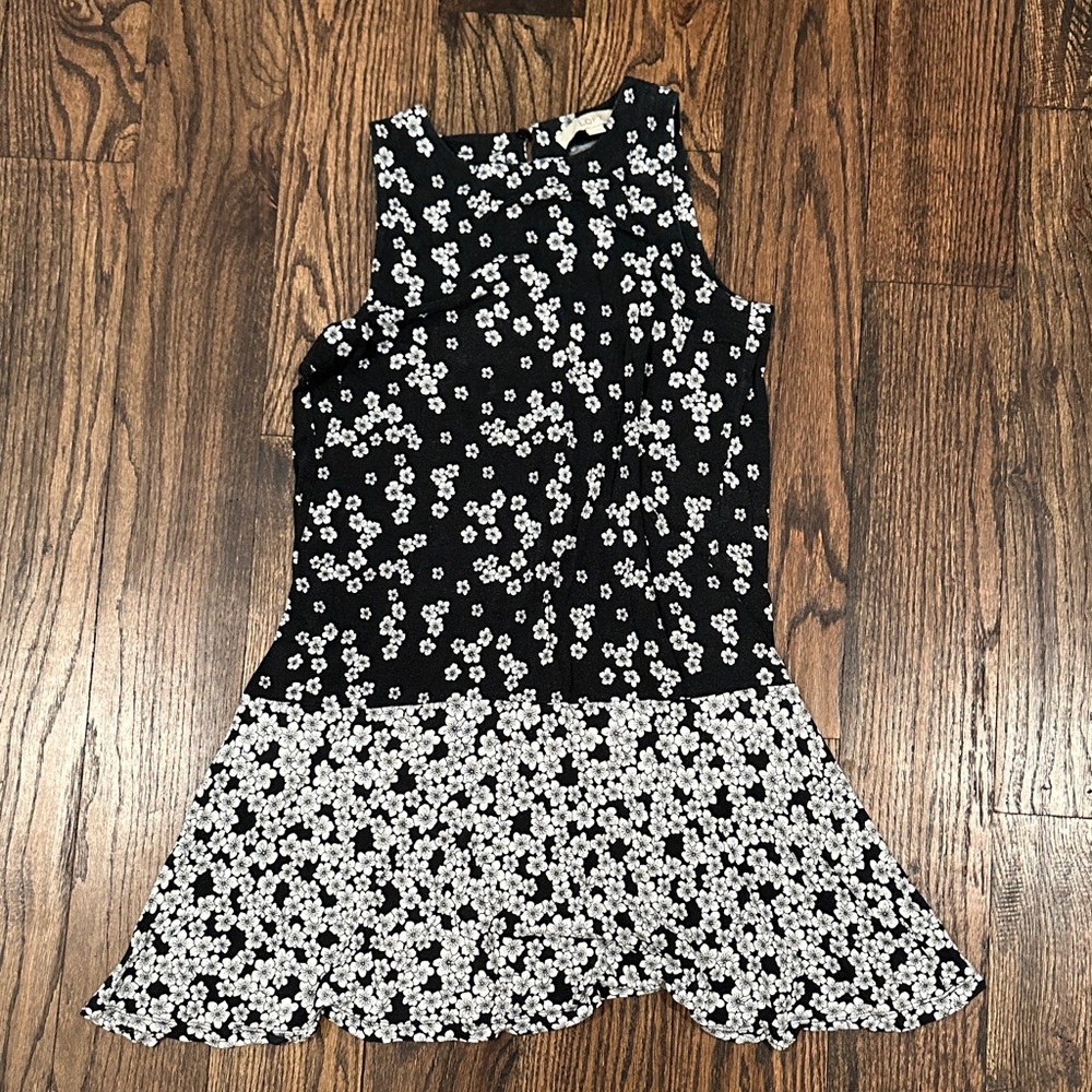 Jersey Floral Black and White Dress